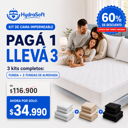 [PAGÁ 1, LLEVÁ 3] HydraSoft™ Juego de Cama Impermeable Premium – Cubrecama + 2 Fundas de Almohada